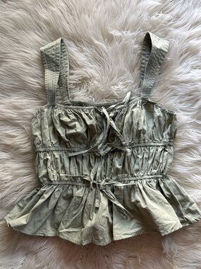 🌳 SAGE RUFFLE TIE FRONT TANK🌳